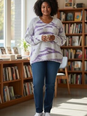 Free People Movement FP Purple Tie Dye Fuzzy Sweater Oversized Cozy Size M